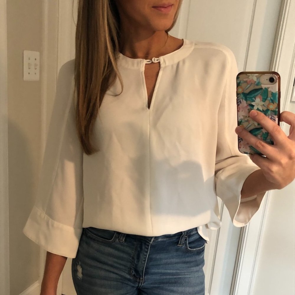 Ann Taylor 3/4 Sleeve Cream Blouse